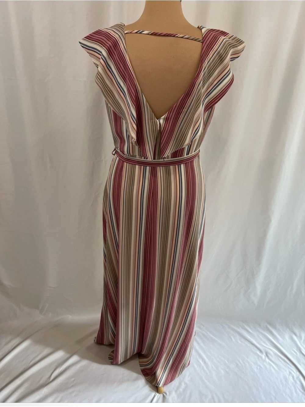 Leith Pink Multi-Stripe Ruffle Wrap High-Low Dress Cottagecore - Picture 5 of 9